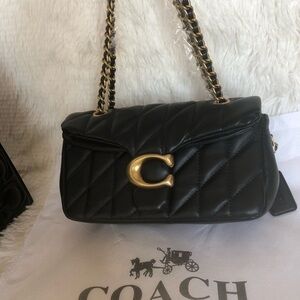 Coach Black Quilted Shoulder Bag with Gold Accents